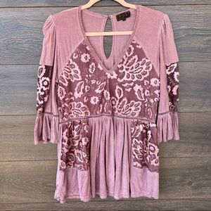 POL | Pink Embellished Mesh Boho Peplum Blouse